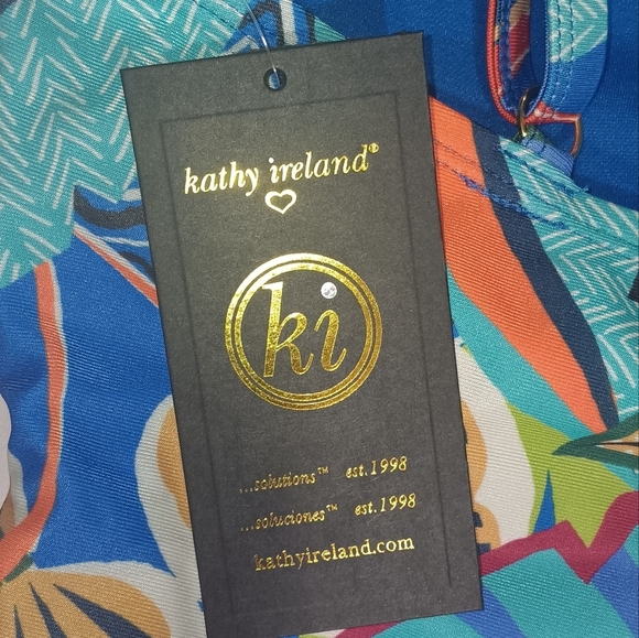 Kathy Ireland Blue and Red Tropical Swim Shorts - Picture 2 of 5